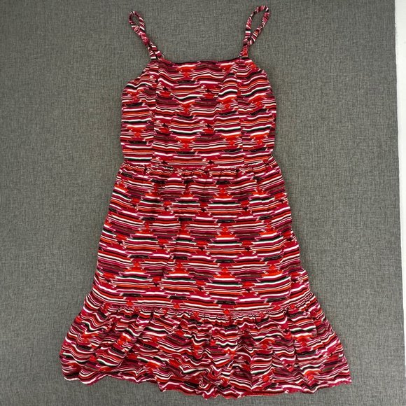 LOFT‎ Sundress Spaghetti Straps  Ruffled Mini Dress Sz 6 Red Orange Green White - Picture 2 of 16